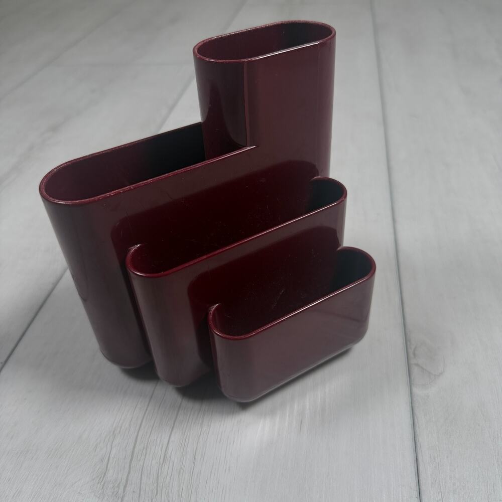 Tenex Desk Organizer Office Caddy Pencil Holder 80s Red Plastic VintageUSA 23340